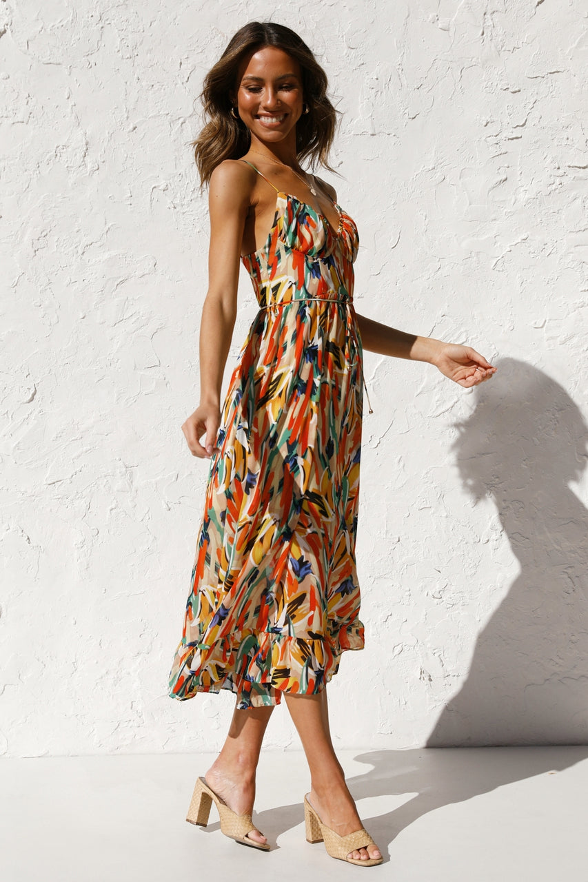Women New Printed Wooden Ear Suspender Dress