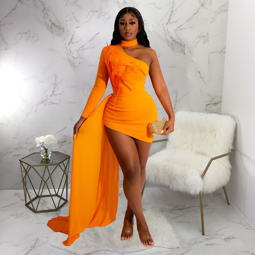 Women Wear Fall Sexy Off the Shoulder Fitted Waist Dress Women