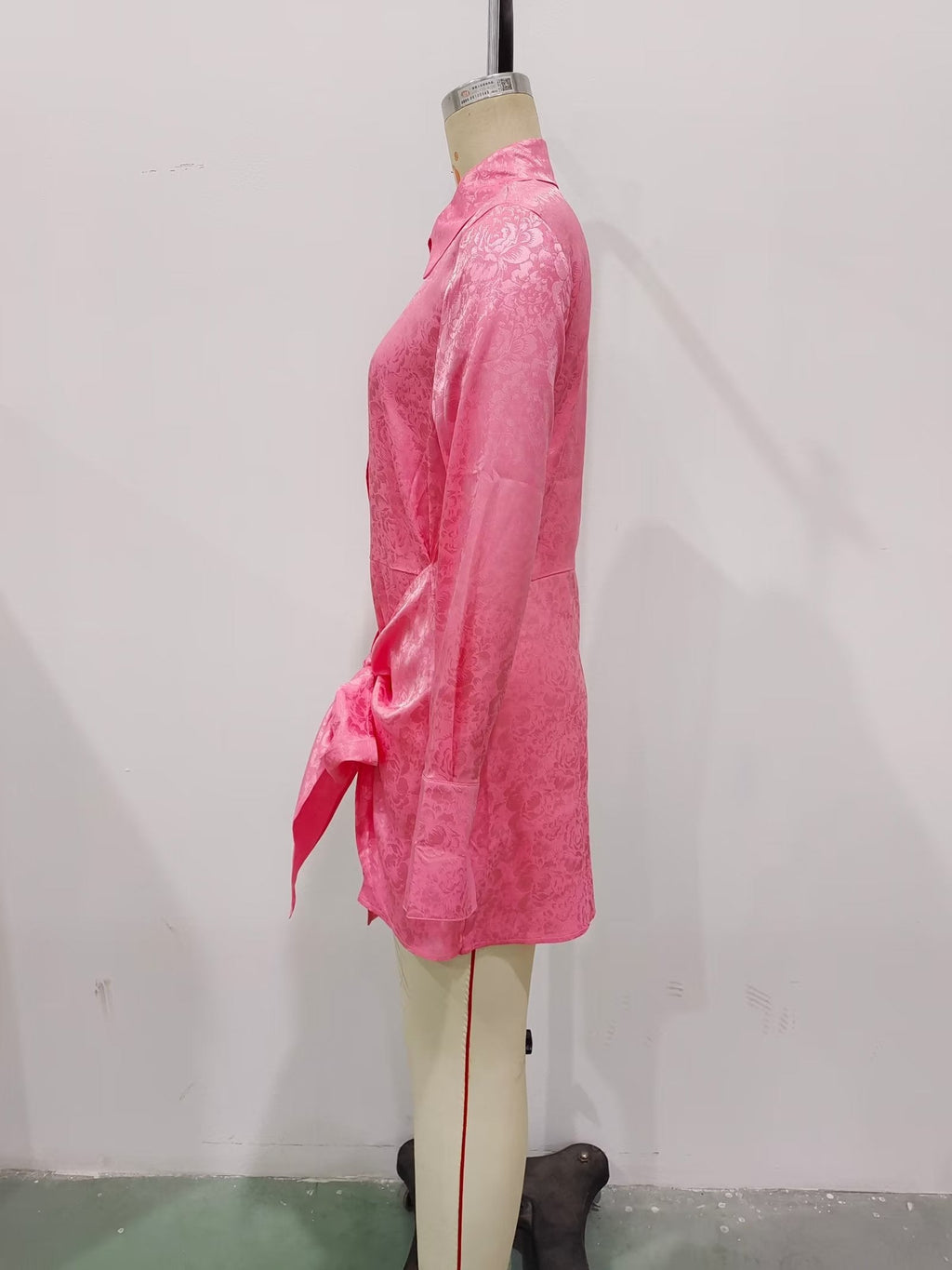 Autumn Women Clothing Surface Jacquard Waist Lace up Office Shirt