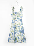 Spring Summer Women Clothing Maxi Dress High Waist Strap Type Drawstring Printed Dress