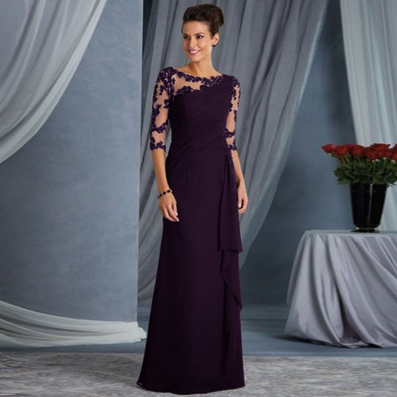 Women Clothing Long Lace See Through round Neck Shirt With Half Sleeve Dress Wedding Dress