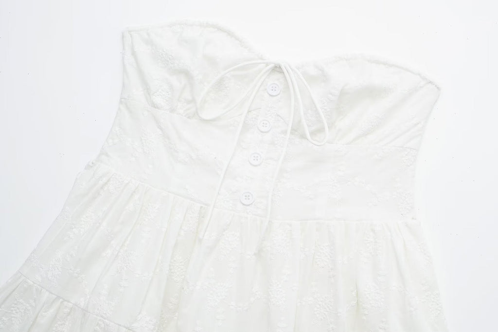 Pure Dignified White Dress Summer Lady Square Collar Mid Length Dress Women