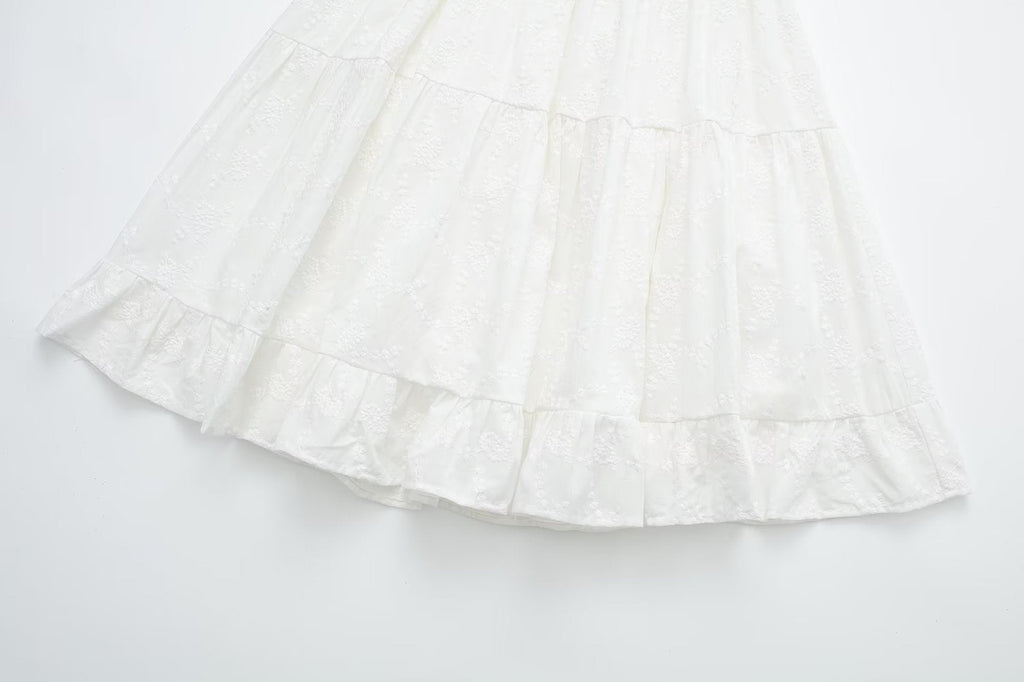 Pure Dignified White Dress Summer Lady Square Collar Mid Length Dress Women