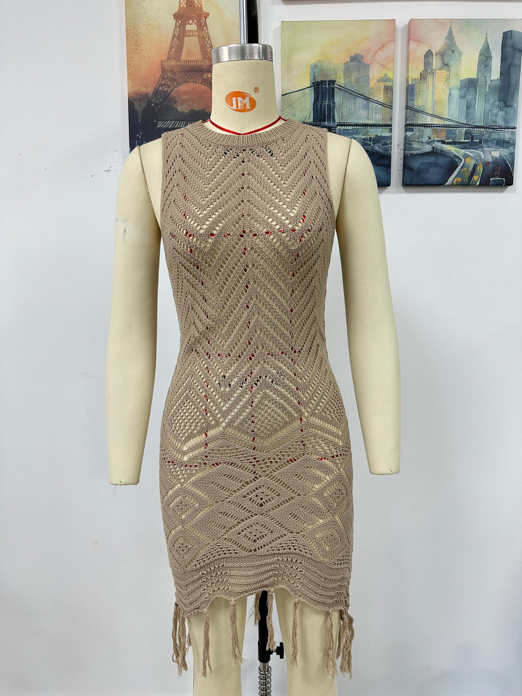 Spring Summer Dress Tassel Hollow Out Cutout Women Knitwear