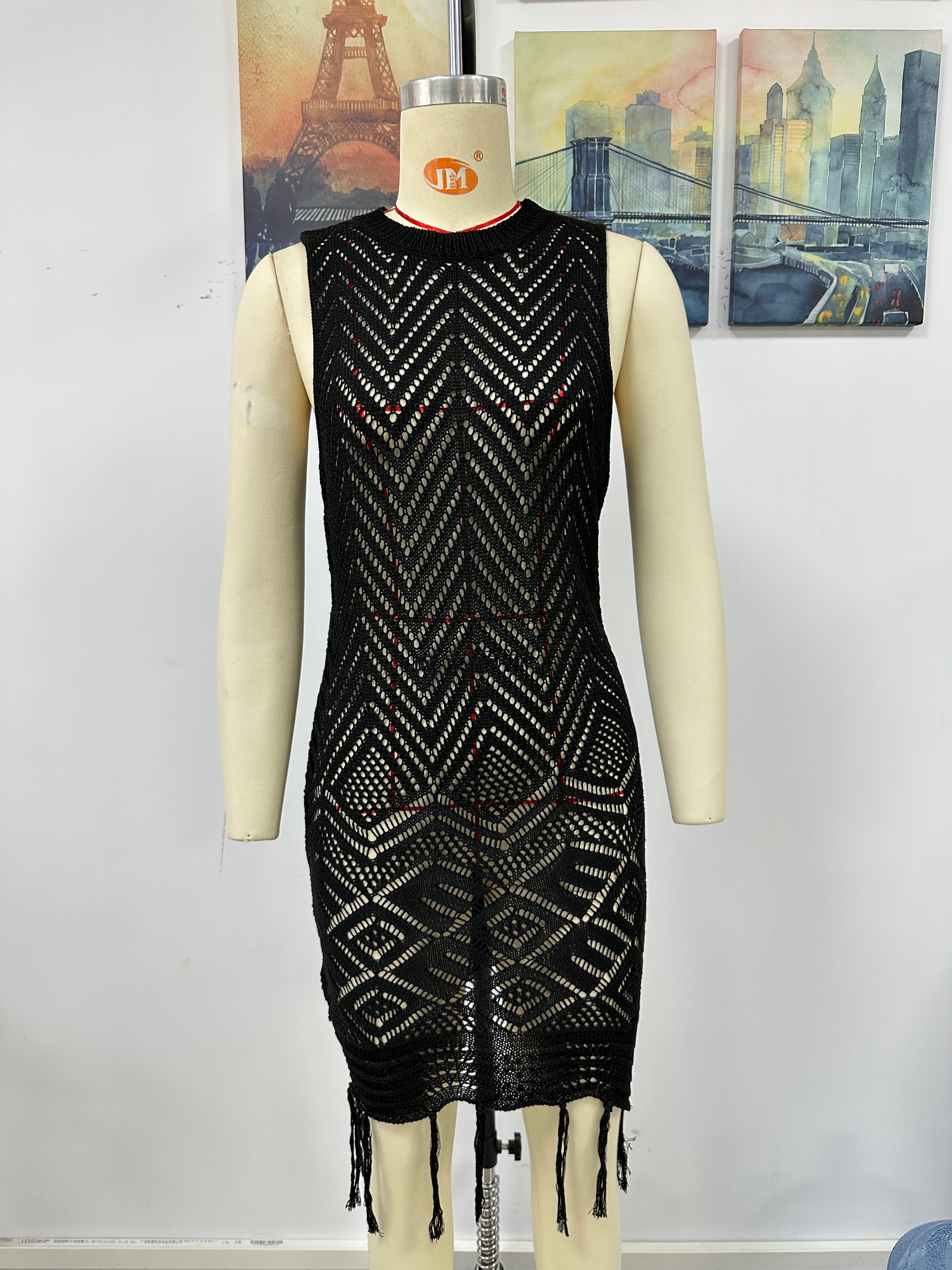 Spring Summer Dress Tassel Hollow Out Cutout Women Knitwear