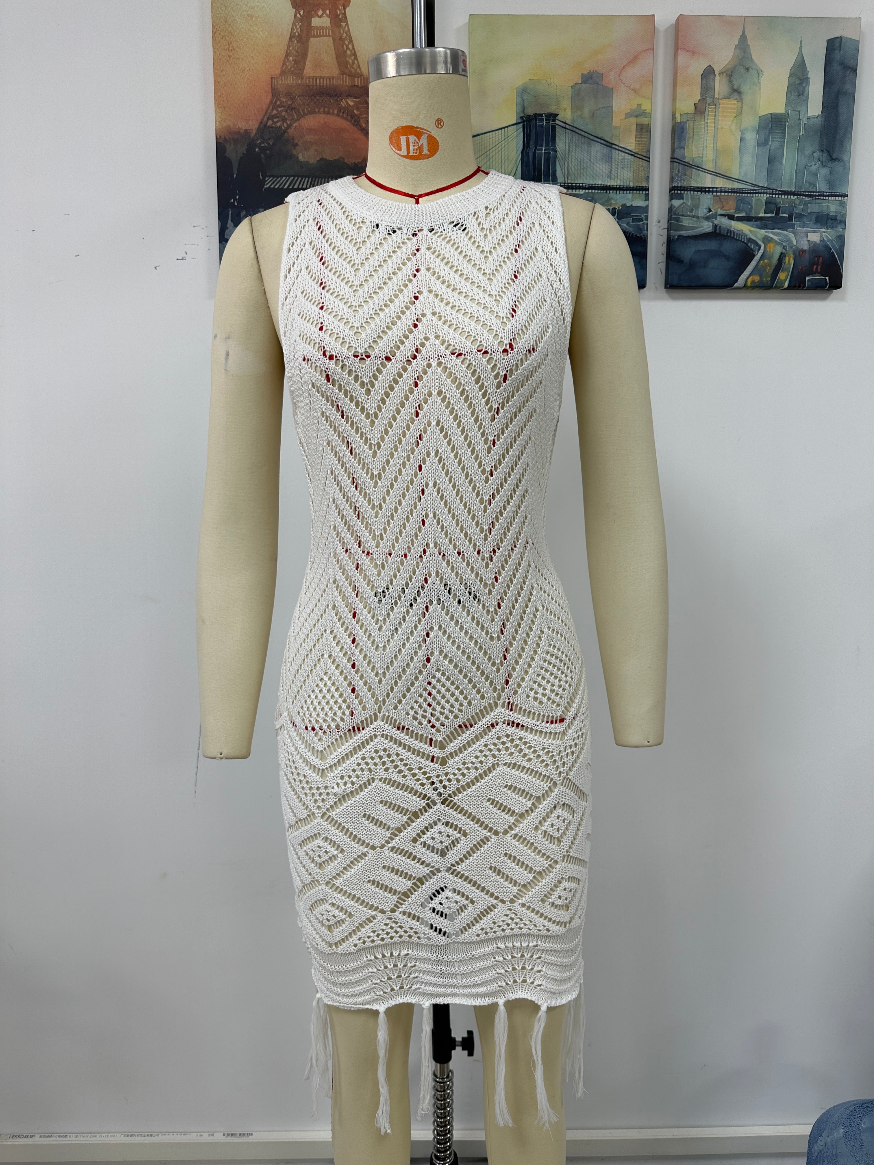Spring Summer Dress Tassel Hollow Out Cutout Women Knitwear
