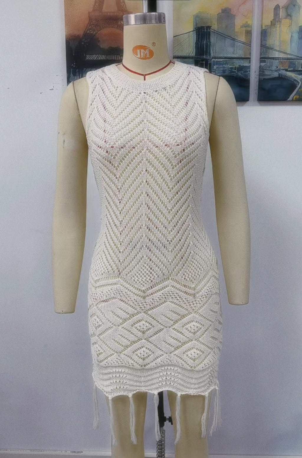 Spring Summer Dress Tassel Hollow Out Cutout Women Knitwear