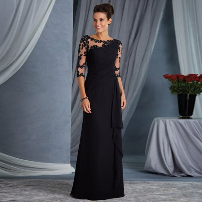 Women Clothing Long Lace See Through round Neck Shirt With Half Sleeve Dress Wedding Dress