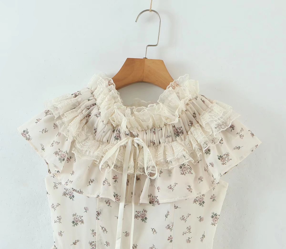 Summer Vietnam Brand Fresh Sweet Floral off Neck Wooden Ear Irregular Asymmetric Swing Holiday Dress
