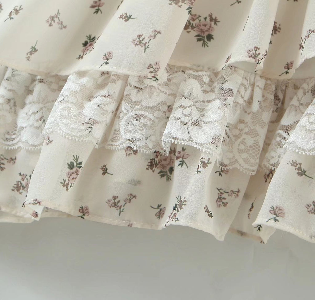 Summer Vietnam Brand Fresh Sweet Floral off Neck Wooden Ear Irregular Asymmetric Swing Holiday Dress