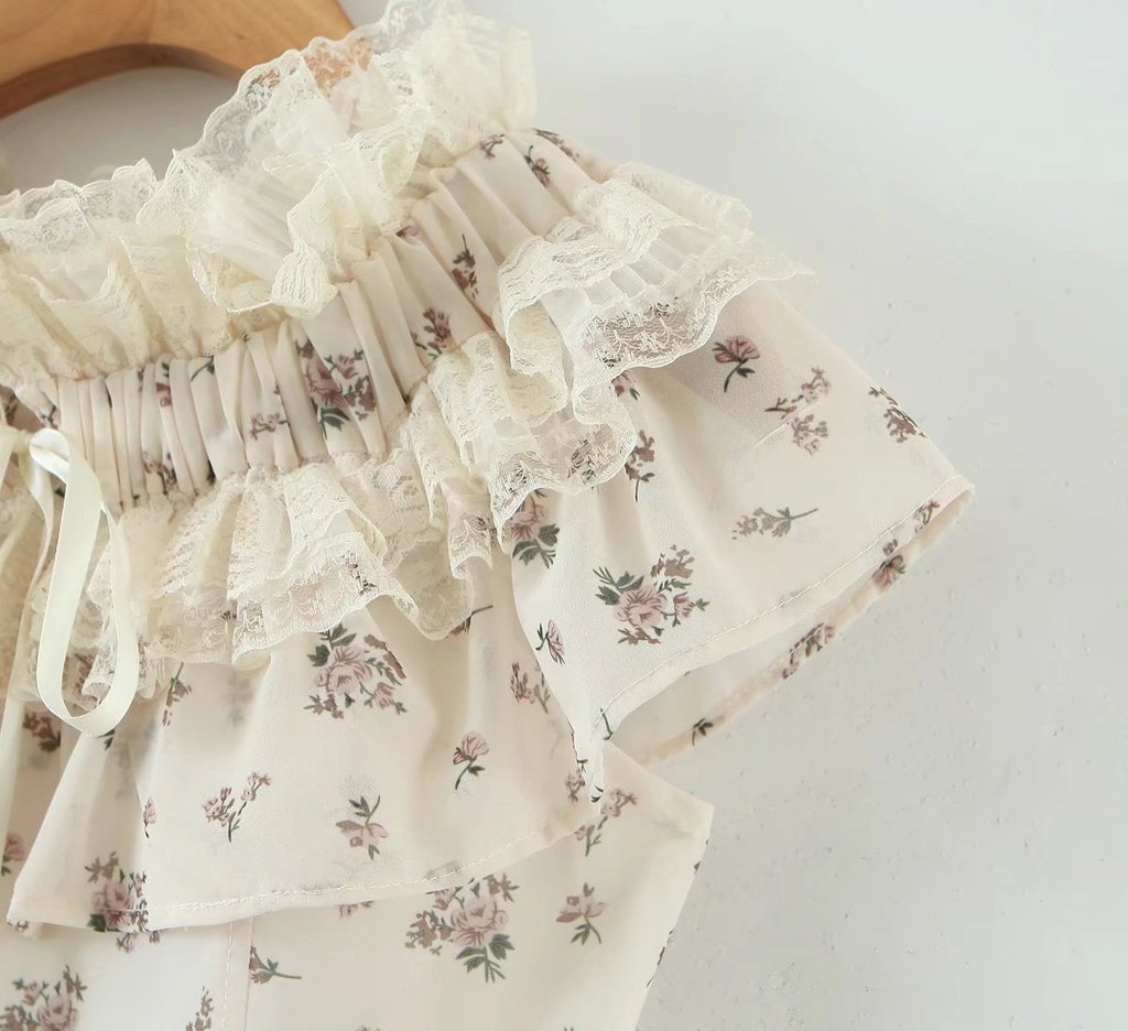 Summer Vietnam Brand Fresh Sweet Floral off Neck Wooden Ear Irregular Asymmetric Swing Holiday Dress