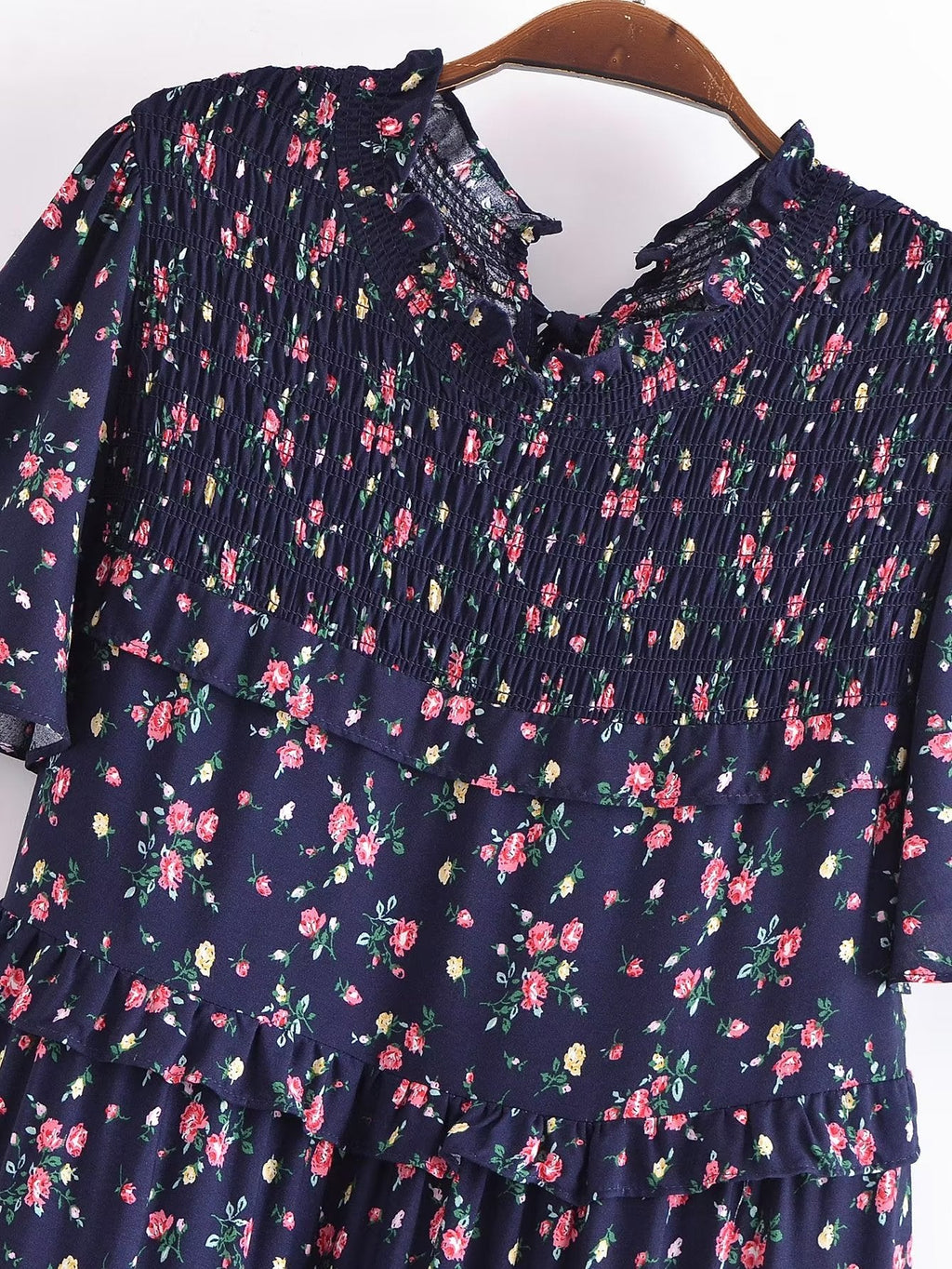 Autumn Women Clothing Printed Lace up Elastic Tiered Dress