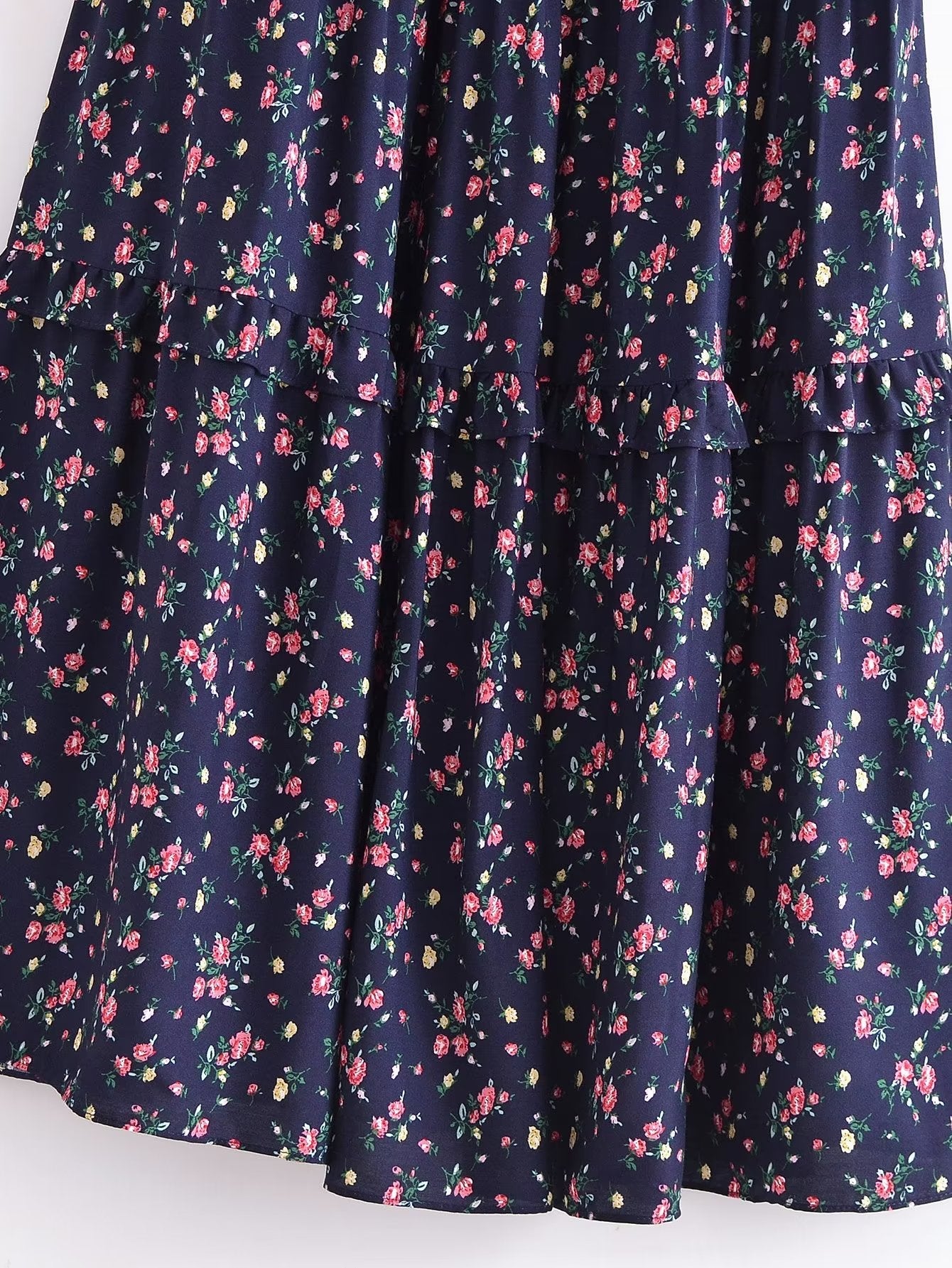 Autumn Women Clothing Printed Lace up Elastic Tiered Dress