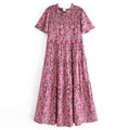 Pink Floral Print Ruffled Floral Print Sleeve Loose Dress Layered Cake Lace