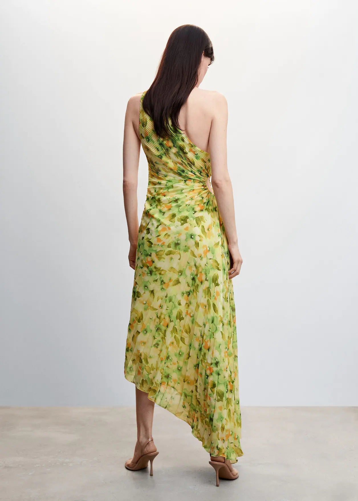 French Best Women Clothes One-Shoulder Floral Printed Pleated Dress