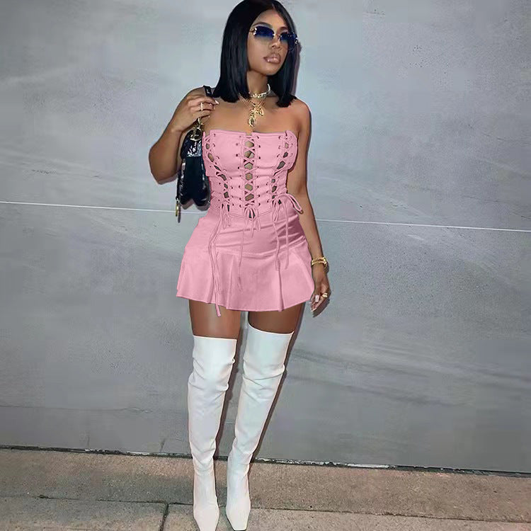 Women Sexy Cutout Eyelet Sleeveless Dress Crisscross
