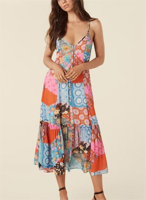 Spring Summer Elegant Women Clothing Strap Type Sleeveless V neck Swing Dress