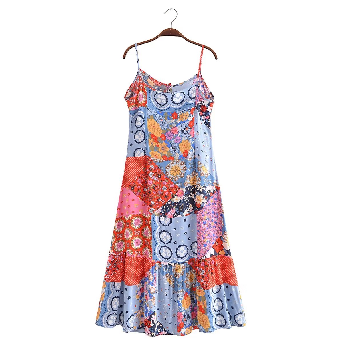 Spring Summer Elegant Women Clothing Strap Type Sleeveless V neck Swing Dress