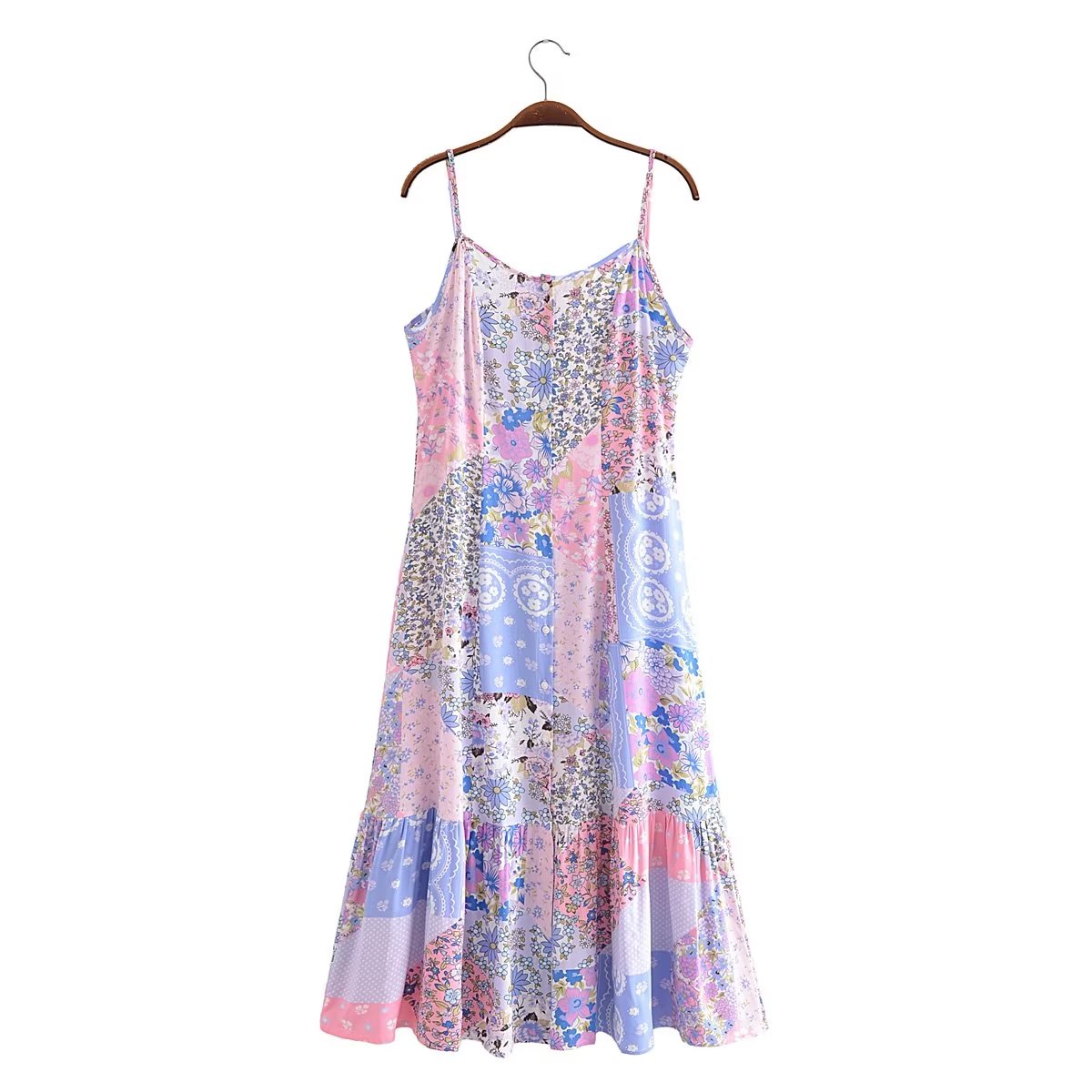 Spring Summer Elegant Women Clothing Strap Type Sleeveless V neck Swing Dress