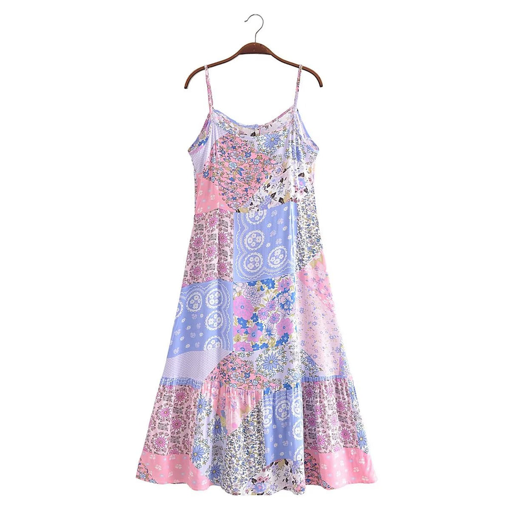 Spring Summer Elegant Women Clothing Strap Type Sleeveless V neck Swing Dress