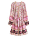 Watermark Positioning Floral Waistband Loose Mid Size Dress