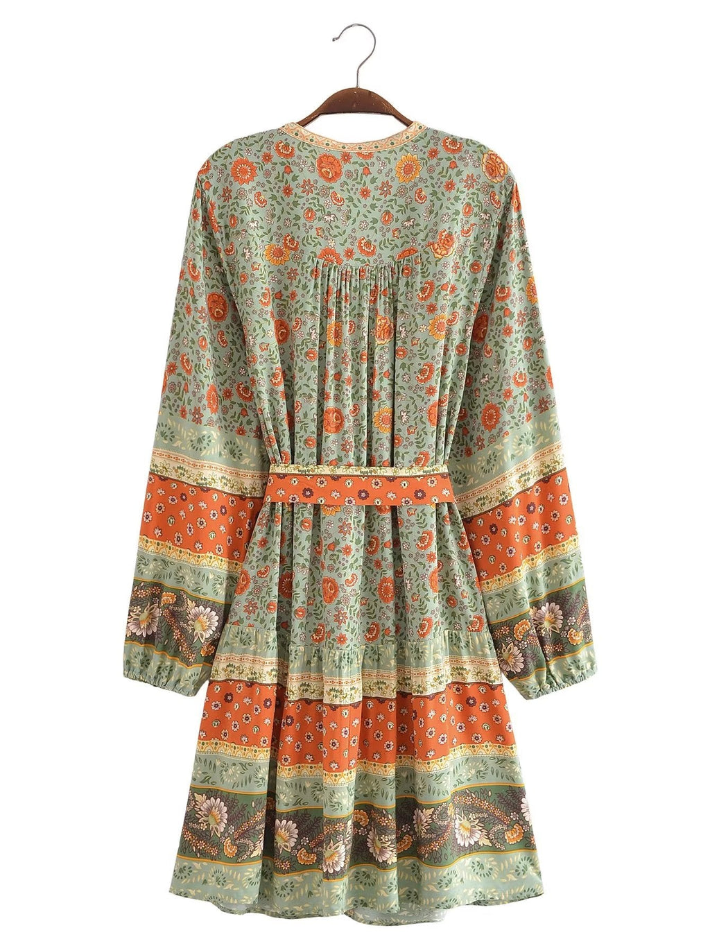 Watermark Positioning Floral Waistband Loose Mid Size Dress