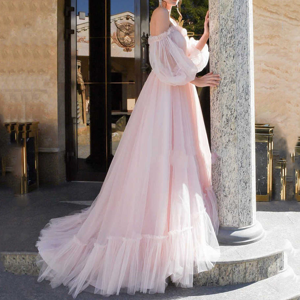 Summer Women Clothing Tube Top Dress Mesh Sexy Large Swing Wedding Evening Dress