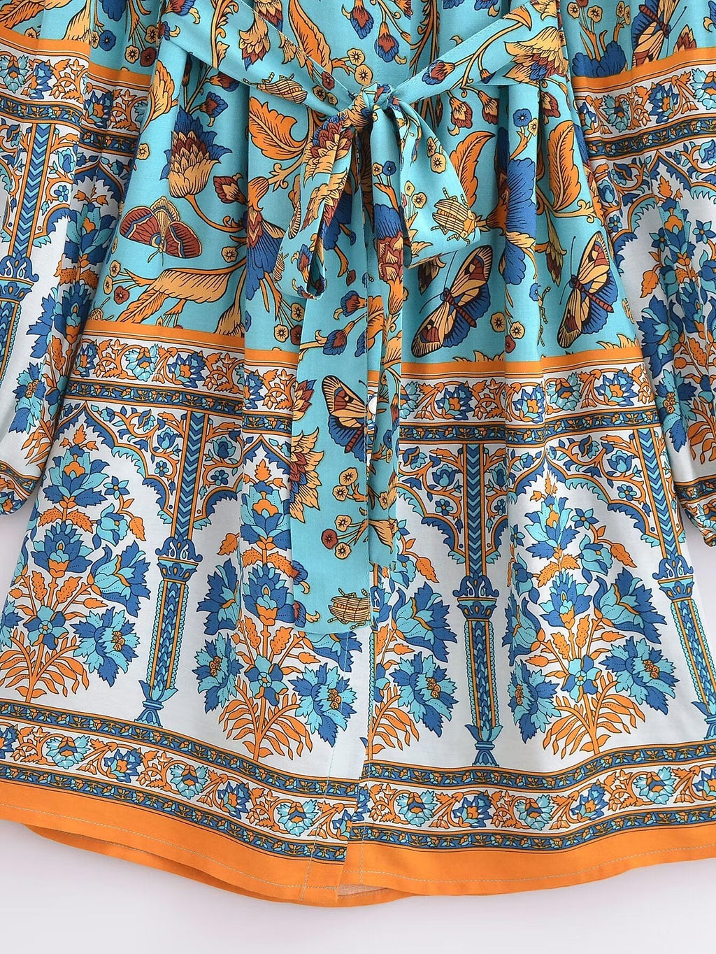 Winter Graceful Fashionable round Neck Long Sleeve Belt Printed Shirt Dress for Women