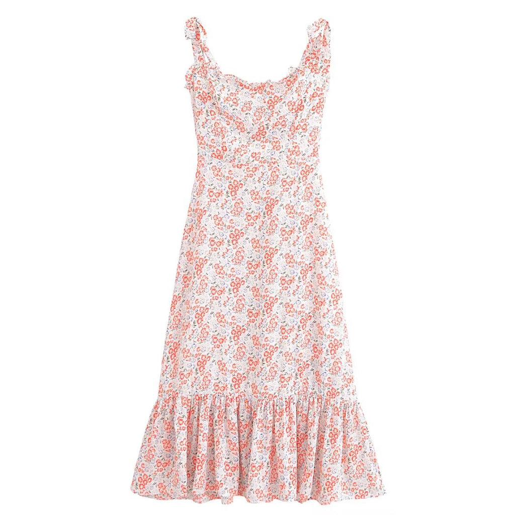 Women Clothing French Small Floral Print Slim Slimming Large Cami Dress