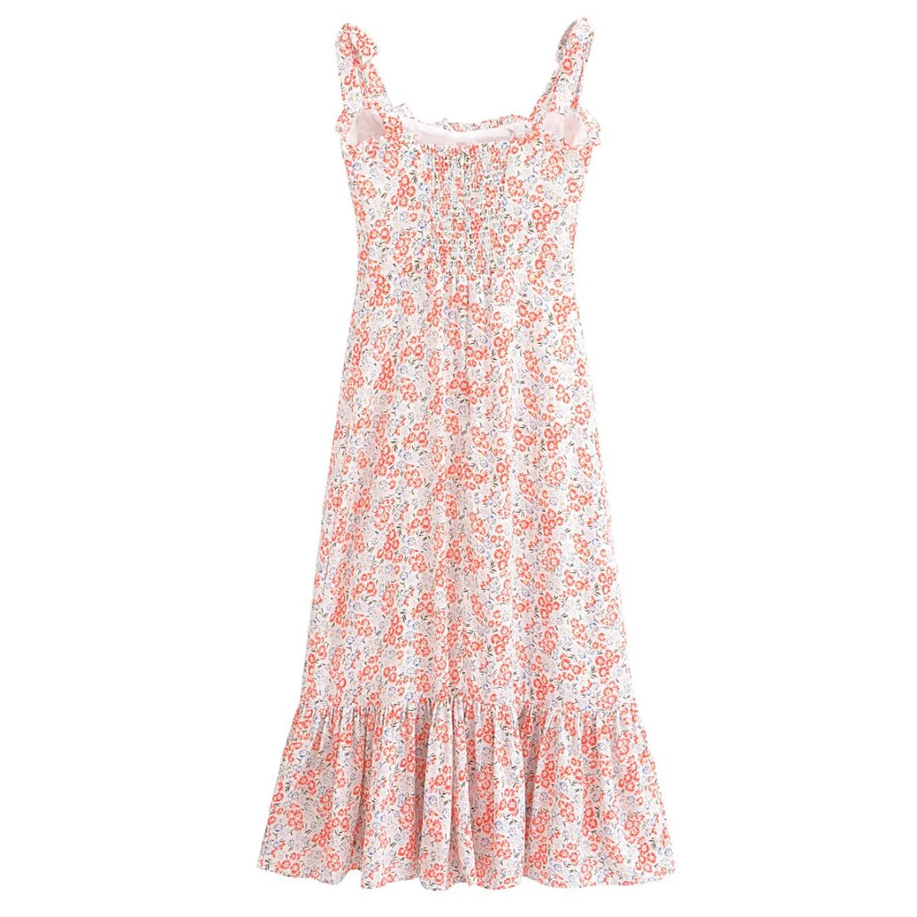 Women Clothing French Small Floral Print Slim Slimming Large Cami Dress