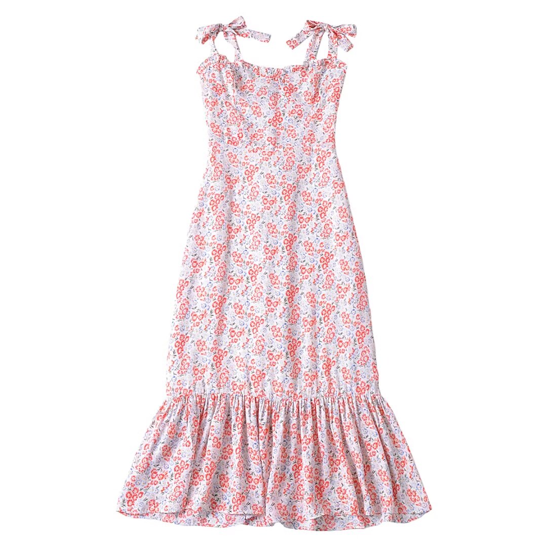 Women Clothing French Small Floral Print Slim Slimming Large Cami Dress