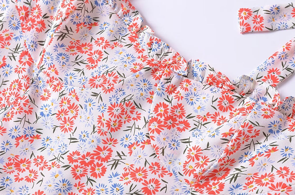 Women Clothing French Small Floral Print Slim Slimming Large Cami Dress