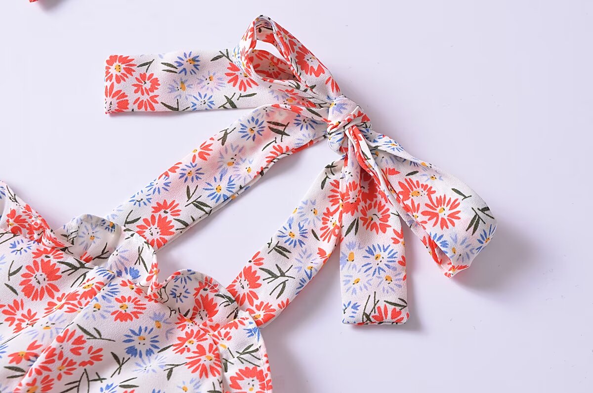 Women Clothing French Small Floral Print Slim Slimming Large Cami Dress
