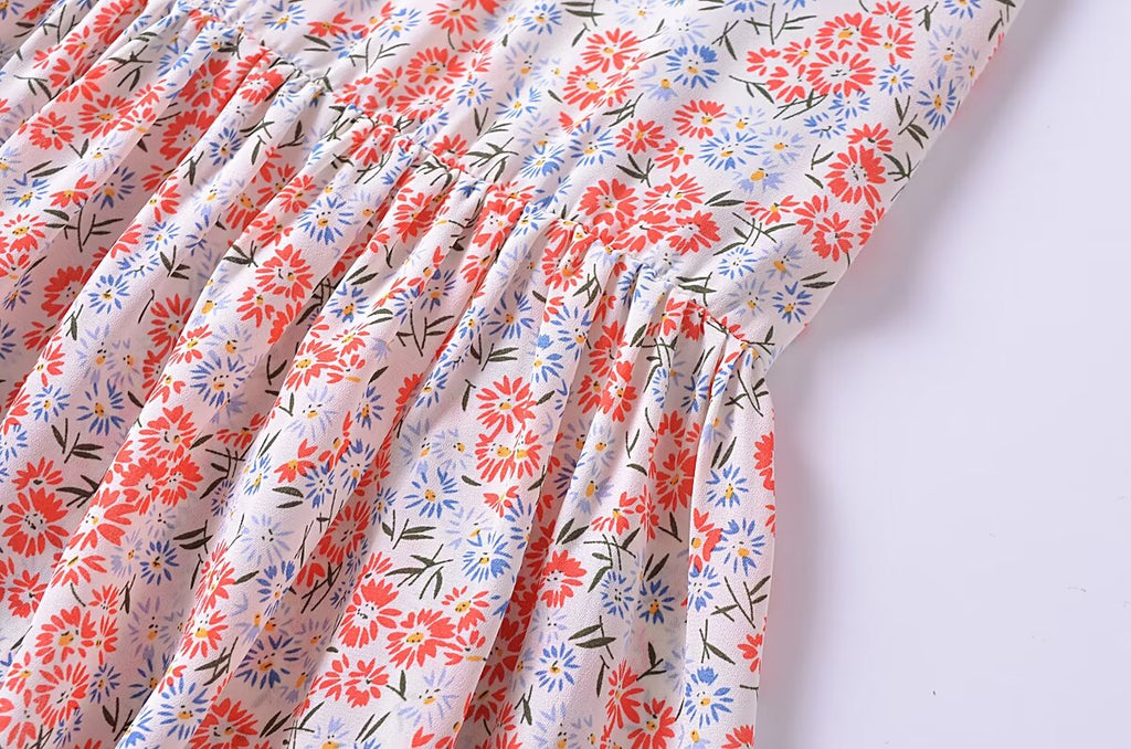 Women Clothing French Small Floral Print Slim Slimming Large Cami Dress