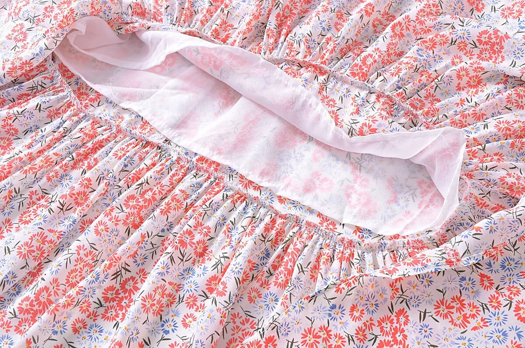 Women Clothing French Small Floral Print Slim Slimming Large Cami Dress