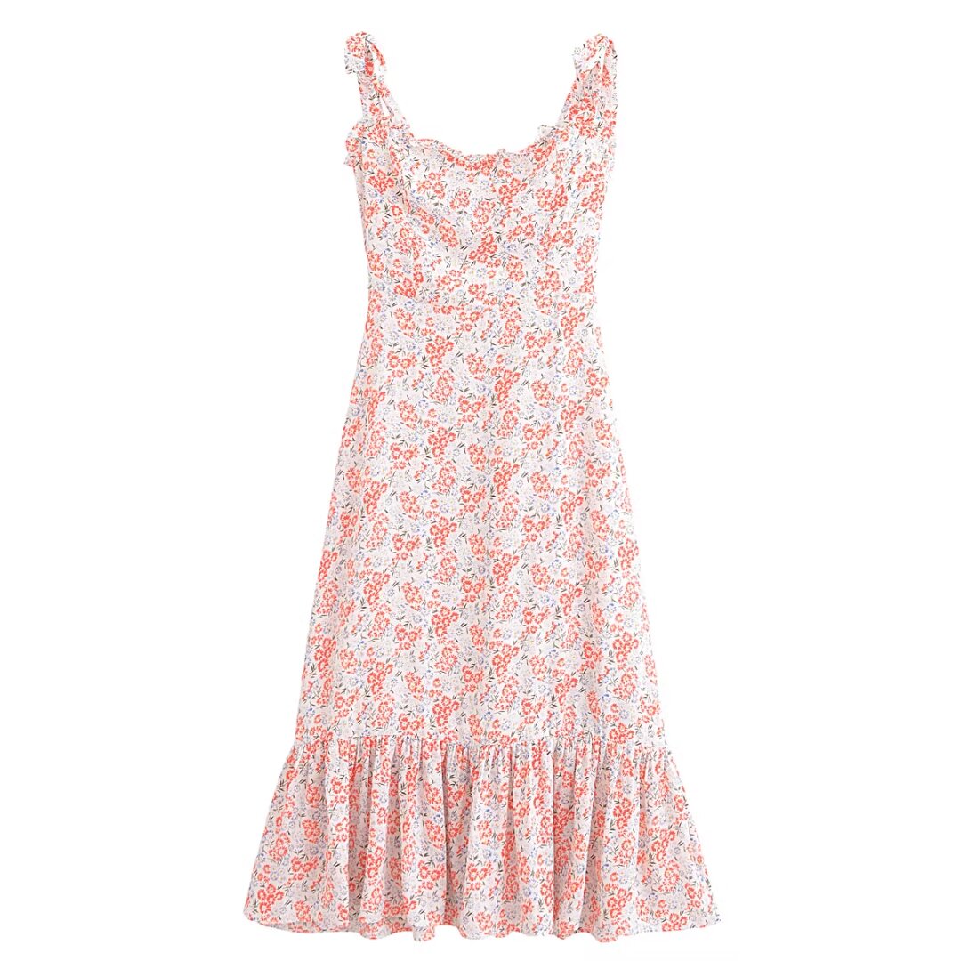 Women Clothing French Small Floral Print Slim Slimming Large Cami Dress