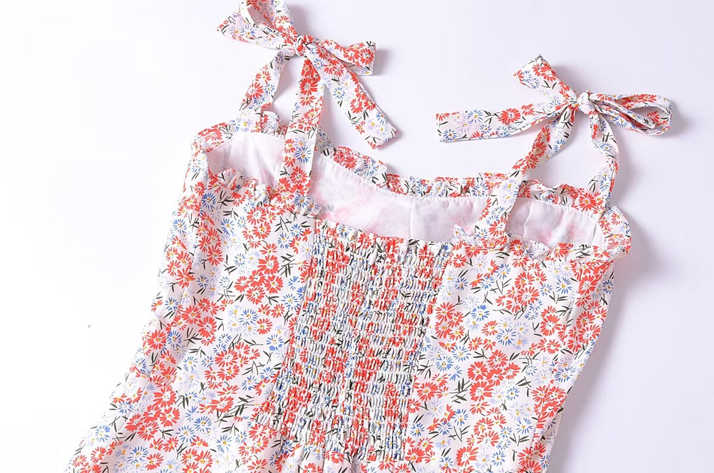 Women Clothing French Small Floral Print Slim Slimming Large Cami Dress