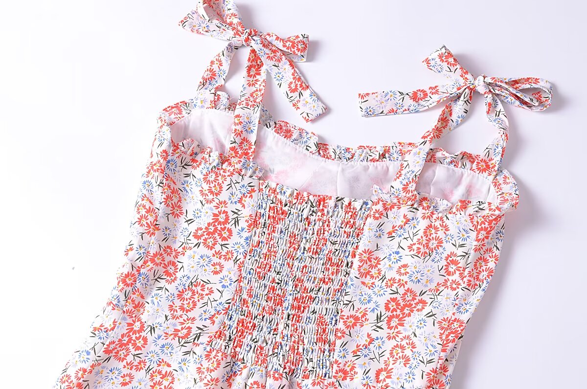 Women Clothing French Small Floral Print Slim Slimming Large Cami Dress