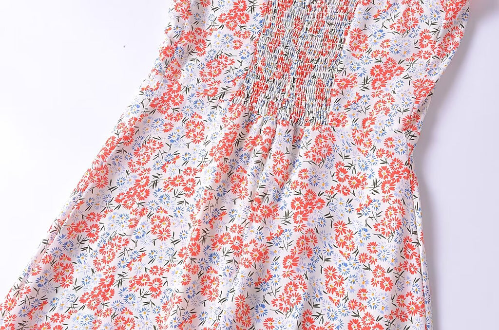 Women Clothing French Small Floral Print Slim Slimming Large Cami Dress