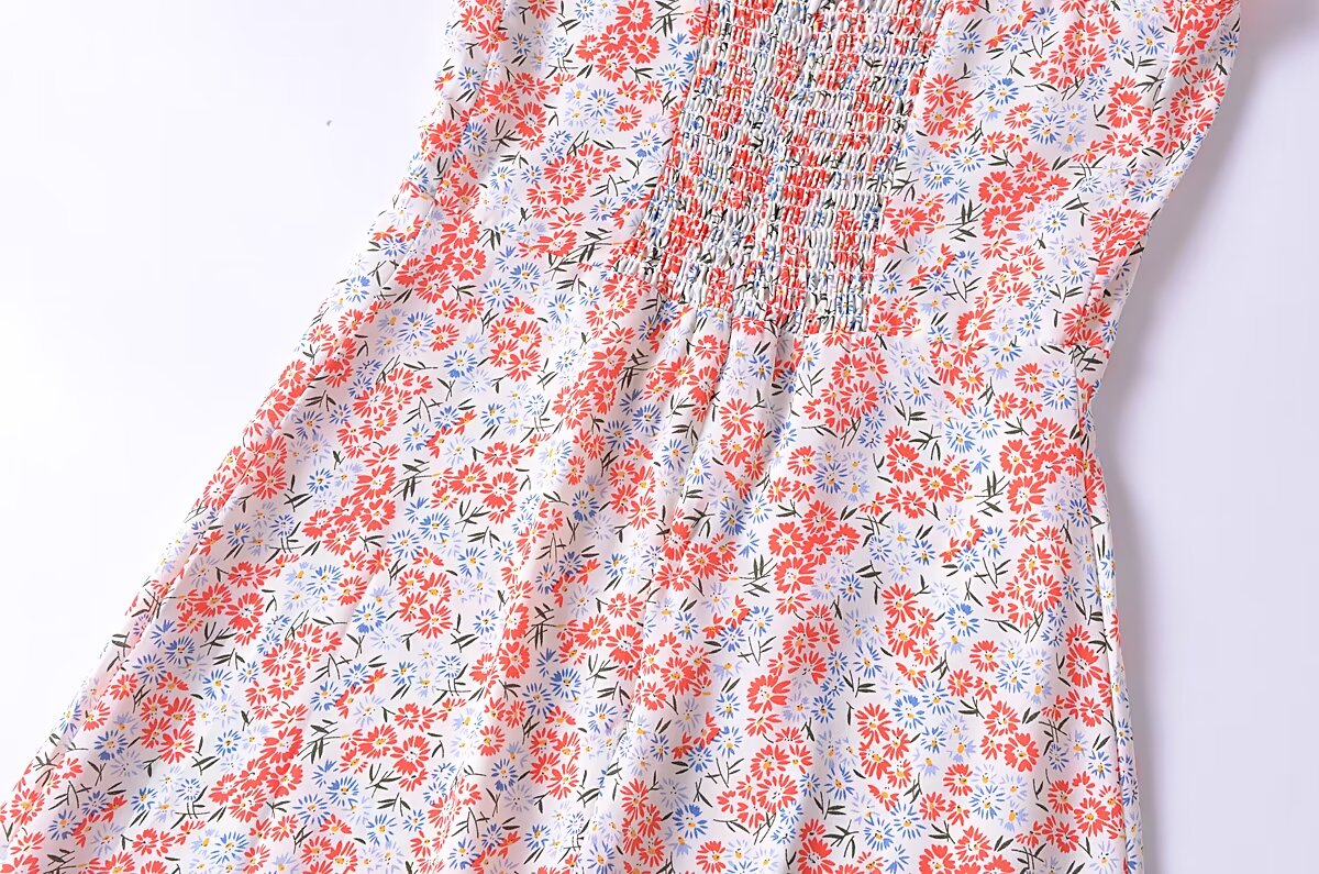 Women Clothing French Small Floral Print Slim Slimming Large Cami Dress