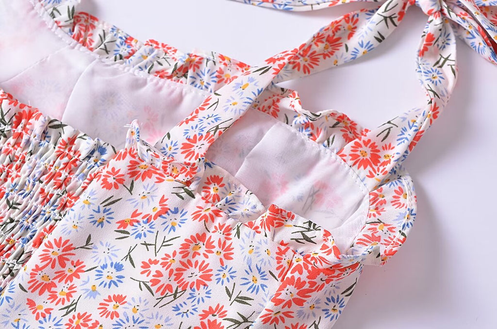 Women Clothing French Small Floral Print Slim Slimming Large Cami Dress