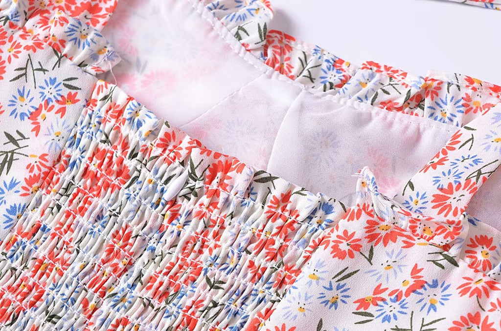Women Clothing French Small Floral Print Slim Slimming Large Cami Dress