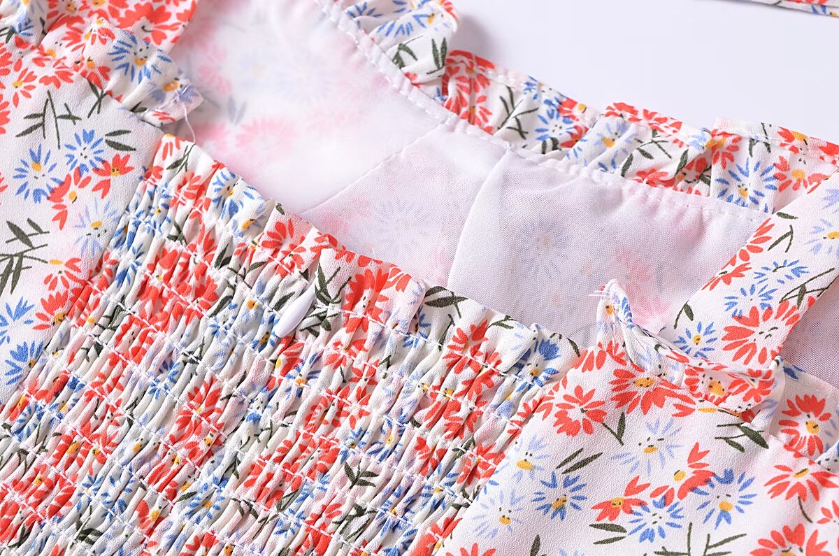 Women Clothing French Small Floral Print Slim Slimming Large Cami Dress
