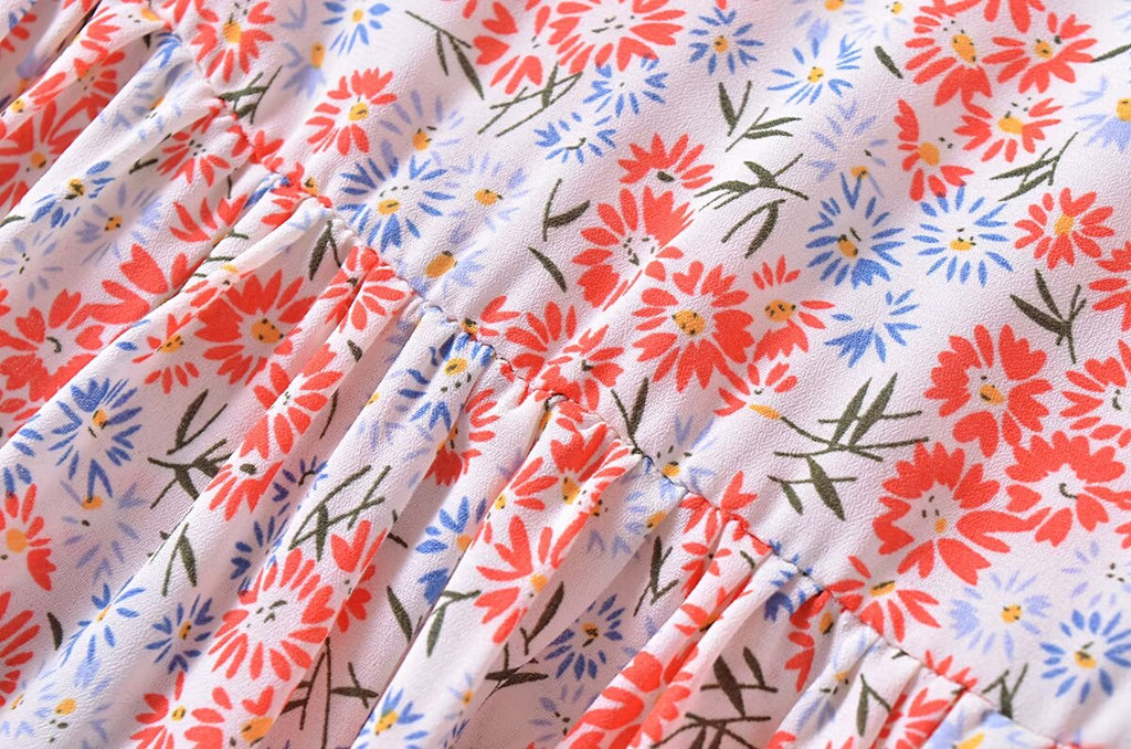 Women Clothing French Small Floral Print Slim Slimming Large Cami Dress