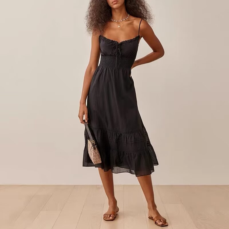 Early Spring French Vintage Sexy Elastic Waisted Slimming Lace Sling Dress