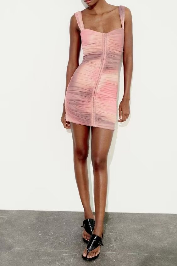 Spring Women Clothing Slim Print Silk Net Short Dress