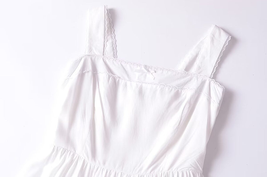 French Retro Lace Bowknot Decoration Square Collar Vest Dress Cami Dress Summer Slim Fit A Line Dress Women