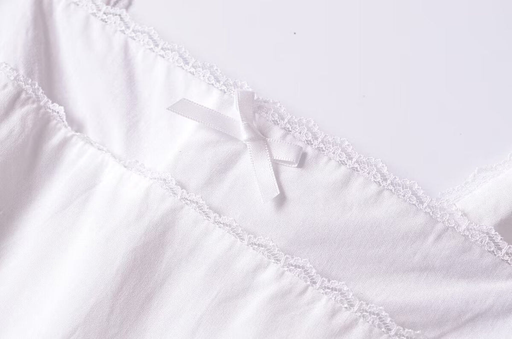 French Retro Lace Bowknot Decoration Square Collar Vest Dress Cami Dress Summer Slim Fit A Line Dress Women
