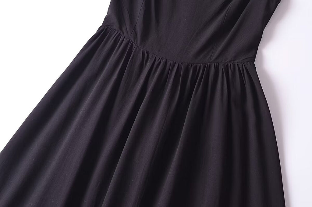 French Retro Lace Bowknot Decoration Square Collar Vest Dress Cami Dress Summer Slim Fit A Line Dress Women