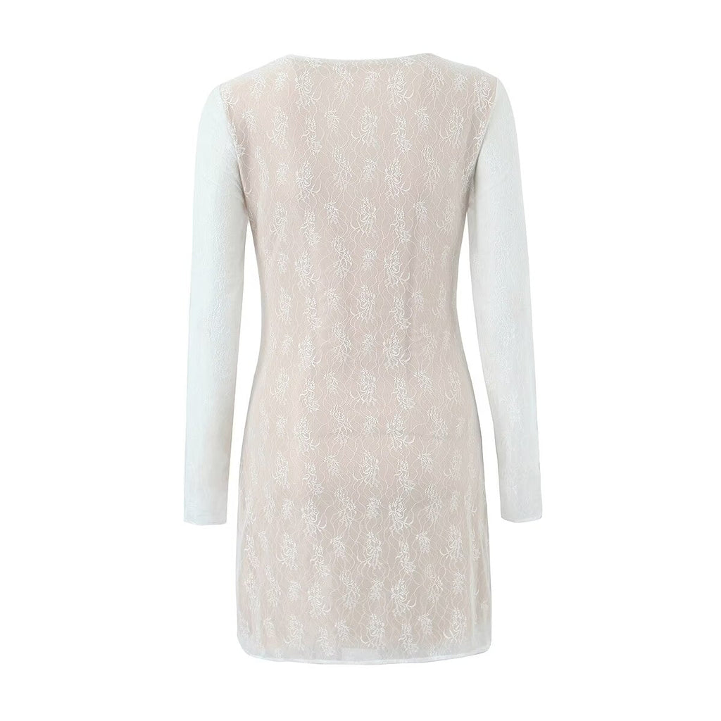 Sexy V neck Long Sleeve Lace Dress Spring Slim Fit Slimming Sheath Sexy